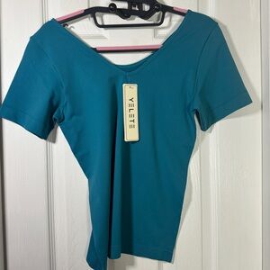 Yelete - Short Sleeve Top  - Blue, Green - OS Plus - NWT